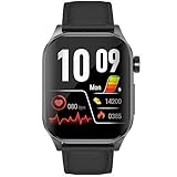 Knauermann PRO 3 (2024) Schwarz - Gesundheitsuhr Smartwatch mit Telefoniefunktion - EKG + HRV und SOS Funktion - AMOLED Display- BT Bluetooth - Schlafapnoe - Echtlederband Schwarz, 14-24