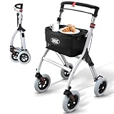 VOCIC Z32 Rollator Schmal für Wohnung,Indoor Rollator Faltbar und Leicht,Stabiler Wohnungsrollator mit Spuer Leiser Anti-Rutsch Reifen,Rollatoren für Senioren Klappbar Tablett,Weiß | 5 Jahre Garantie