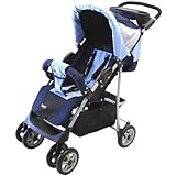 Baby Delux Kinderwagen Buggy Sport Buggy Shopper faltbar mit verstellbarer Rückenlehne und Regenverdeck großer Einkaufskorb leicht und kompakt (Blau)