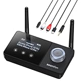 SOOMFON Bluetooth 5.3 Sender Empfänger für 2 Kopfhörer, 3-in-1 Bluetooth Audio Adapter mit Doppelantenne, Bluetooth Transmitter Receiver für TV/Stereoanlage, mit Lautstärkeregelung, Aux/Cinch/Optisch