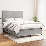 Willood Boxspringbett mit Matratze Hellgrau 140x200 cm Stoff Block mit Quadraten Hohes Kopfteil