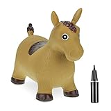 Relaxdays Hüpftier Pferd, inkl. Luftpumpe, Hüpfpferd bis 50 kg, BPA frei, für Kinder ab 3 Jahre, Hüpfspielzeug, braun, Kunststoff, 46 x 25 x 53 cm