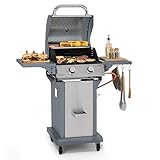 Klarstein 2-Brenner Edelstahl Gasgrill mit 7200W Leistung, Thermometer & Bodenrollen, Propan-Butan BBQ Grill für Camping, Balkon & Garten – Inkl. Grillabdeckung