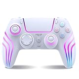 SWCTIM Wireless Controller für PS4,Game Controller Kompatibel mit PS4/Slim/Pro,Gamepad Joystick mit RGB-Licht,6-Achsen Gyro Sensor,Doppelter Vibration,Weiß