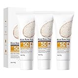Rice Raw Pulp Sonnencreme LSF 50, Face Sunscreen SPF 50, Anti Aging Sonnenschutzlotion für Gesicht Körper, Feuchtigkeitsspendende Leicht Textur Sonnenschutz für Trockene Empfindliche Haut (3 x 40g)