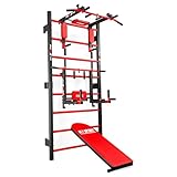 K-Sport: Trainingsset Sprossenwand + Dip Station, Klimmzugstange & Trainingsbank I Kraftstation mit Pull-Up Bar, Dip Stange & Hantelbank, inkl. E-Book