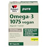 Doppelherz pure Omega-3 1075 vegan - Algenöl + Leinöl - Alpha-Linolensäure trägt zum Erhalt eines normalen Cholesterinspiegels bei - 80 Kapseln