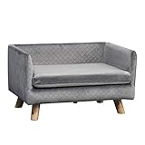 PawHut Hundesofa mit Holzbeinen Hundebett Haustiersofa Hundematte für kleine Hunde bis zu 8 kg Samt-Touch Grau 64 x 45 x 36 cm