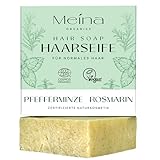 Meina Bio Haarseife für Haarwachstum mit Brennnessel, Rosmarin und Pfefferminze, Organic Zertifiziert, Vegan, Handgemacht, Plastikfrei, Ohne Palmöl, Wie ein festes Shampoo, 80g