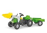 Rolly Toys RollyKid-X Trettraktor mit Anhänger (mit Frontlader, Alter 2,5 – 5 Jahre, Heckkupplung) 023134, 169 cm × 47 cm × 55 cm, grün