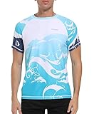 VAYAGER Herren-Badeshirts Rash Guard UPF 50+ Kurzarm, schnell trocknend, lockere Passform, Wassersurf-Shirt(Blue Waves-4XL)