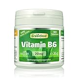 Greenfood - Vitamin B6-20 mg - Hochdosiert - 180 vegane Kapseln - Gut für die Bildung roter Blutkörperchen und zur Verringerung von Müdigkeit - Ohne künstliche Zusätze und ohne Gentechnik