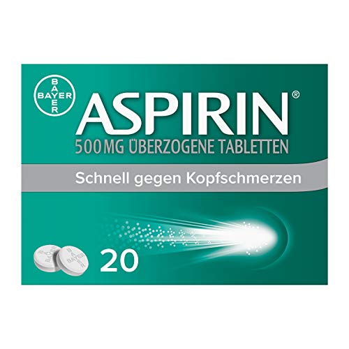 Aspirin 500 mg überzogene Tabletten, besonders schnell und effektiv gegen Kopfschmerzen bei guter Verträglichkeit, 20 Stück