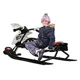 Konfiur Schlitten für Kinder Erwachsene, Snowracer mit Lenkrad 124 * 51 * 43.5cm Schneeschlitten mit 3 Skiern, Tragfähigkeit: 80kg, Schlitten für Kinder ab 3 Jahren zum Skifahren(Schwarz, Rot)