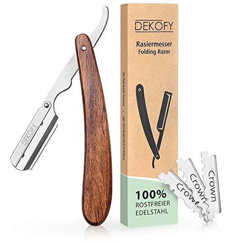 DEKOFY Premium Rasiermesser mit Holzgriff - Silber oder Schwarz - Einfache Handhabung für eine angenehme und präzise Rasur - inkl. Wechselklingen - Rasiermesser Herren, Rasiermesser Set