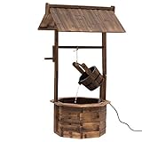 Outsunny Springbrunnen aus Holz Outdoor Gartenbrunnen mit plätscherndem Wasser Dekorationsbecken Ornamenten Pumpe Wasserspiel Terrassenbrunnen für Garten Terrasse Rasen 68 x 57 x 118 cm Braun