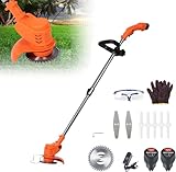 Akku Rasentrimmer mit Akku 12V Freischneider mit 2 Batterien,Akku Motorsense Rasentrimmer Rasen mit Metall Messer,Akku Freischneider Elektrischer Elektro Trimmer Gartenkantenfräser für Garden (Orange)