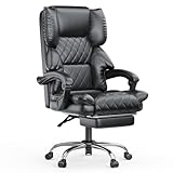 naspaluro Chefsessel Bürostuhl mit Fußstütze, Schreibtischstuhl Ergonomisch, PU Leder Computerstuhl mit Gepolsterter Armlehnen und Weicher Kopfstütze Neigefunktion, Höhenverstellbar Drehstuhl, Schwarz