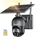 Xega 3G/4G LTE Überwachungskamera Aussen mit SIM Karte Kabellos Solar PTZ IP Kamera Outdoor mit 2K Farb-Nachtsicht 355°/95° Schwenkbar SD-Kartenslot PIR Erkennung 2-Wege-Audio IP66 Wasserdicht