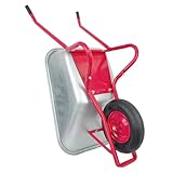 Matrix Schubkarre Profi 100l Liter 250 kg mit zusätzlichem Bodenblech Luftrad Schubkarren groß Garten Scheibtruhe Bauschubkarre | Mulde verzinkt | Metall Felge mit Kugellager | Farbe rot