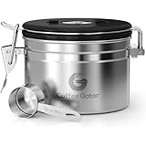 Coffee Gator Kaffeedose Edelstahl, Luftdicht Vorratsdose mit Deckel, Datum Tracker, CO2-Freigabeventil, Messlöffel, für Kaffeebohnen, Kaffeepulver, Nüsse, Tee, Zucker, Mehl