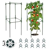 JNUYISW Tomaten Rankhilfe, 2 Stück 80cm Einstellbar Höhe Tomatenturm Rankhilfen für Kletterpflanzen mit 10 Pflanzenclips Tomatenkäfig Pflanzenstütze für Gurken, Blumen, Kletterpflanzen, Garten