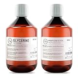 Leyf 500 ml Glycerin E422 + 500 ml Propylenglykol E1520, Perfekt für DIY, Pharmaqualität Reinheit, Lebensmittelqualität, Raw Material VG + PG, Rein, Vegan, Ph. Eur/USP