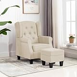 Gecheer Relaxsessel mit Hocker, Relaxsessel mit Fußhocker, Sessel, Esszimmersessel, Stuhl, Wohnzimmerstuhl, Bürostuhl Creme Stoff