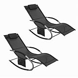 SoBuy Sonnenliege 2 Personen Liegestuhl Gartenliege wetterfest Schaukelstuhl mit Kopfkissen Schaukelliege Strandliege Outdoor Terrasse Balkon Camping bis 150 kg Schwarz Gartenmöbel OGS28-SCHx2