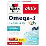 Doppelherz Omega-3 plus D3 Kids, Vitamin D wird für ein gesundes Wachstum und eine gesunde Entwicklung der Knochen bei Kindern benötigt, 63 Gel-Tabs