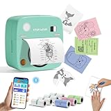 DOLEWA LX-D2 Mini Drucker, Tragbarer Thermodrucker, Bluetooth-Aufkleberdrucker mit 8 Rollen Aufklebern, kompatibel mit Smartphones und Tablets zum Lernen, Bilder, Quittungen, to-Do-Listen (Grün)