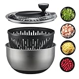 SILBERTHAL Salatschleuder Edelstahl 4,5l groß & rutschfestem Boden - Salad Spinner mit Kurbelantrieb & Stopptaste - BPA-frei & Spülmaschinenfest