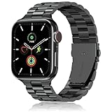 QAZNZ Metall Kompatibel mit Apple Watch Armband 46mm 45mm 44mm 49mm 42mm(Series 3 2 1), Herren Edelstahl iWatch Bands für Apple Watch Ultra 2/Ultra SE, iwatch Series 10 9 8 7 6 5 4 3 2 1(Schwarz)