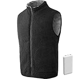 Beheizbare Weste, Heizweste für Damen Herren, Beheizte Jacke mit 10000mAh Powerbank, T3 Polarfleece Heizjacke, USB Wärmeweste mit Akku (DE/NL/SE/PL, Alphanumerisch, M, Regular, Regular, Schwarz)