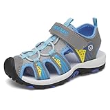 SAGUARO Jungen Sandalen mit Geschlossene Zehe Mädchen Sommer Trekkingsandalen Atmungsaktiv Rutschfest Kinder Sanldalen für Outdoor Sport Grau 28 EU