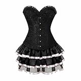 Korsett Spitzen Corsage Kleid Rock kurz Tutu StahlStäbe Bustier elegant Damen sexy Vintage große größe Dress Set Schwarz Rosa 7XL