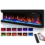 Mexhom 36'-91.4cm Elektrokamin 3-seitiges Glas Eingebauter Elektrischer Kamin，13 Mehrfarbige Flammen, Heizung, DIY Kristall & Log Set, Smart App & Fernbedienung