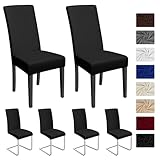 Stuhlhussen 6 Stück, Stretch-Stuhlbezug elastische Moderne Husse Elasthan Stretchhusse Stuhlbezug Stuhlüberzug . bi-Elastic Spannbezug, sehr pflegeleicht und langlebig Universal (6 Stück, Schwarz) -J