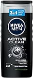 NIVEA MEN Active Clean Duschgel (250 ml), pH-hautfreundliche Pflegedusche mit maskulinem Duft, Männer Duschgel mit Aktivkohle für Körper, Gesicht und Haar