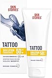 SKIN STORIES Sun Lotion LSF 50+ (100 ml), Tattoo-Farbschutz Sonnencreme mit InkGuard-Technology®, sehr hoher Tattoo Sonnenschutz mit Panthenol und Vitamin E gegen das Verblassen von Tattoo-Farben