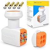 TechniSat Quad LNB für 4 Teilnehmer TV Receiver direkt Anschluss mit Wetterschutz Unix digital UHD 4K Ultra HD Full HDTV + 4 F-Stecker
