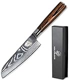 Wolfblood Damastmesser Santoku Messer L(24cm) Profi-Kochmesser aus 67 Lagen Damaststahl und VG10 Allzweckmesser Klinge I Damast-Küchenmesser Santokumesser mit Holzgriff Geschenkbox und Klingenschutz