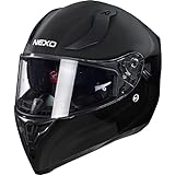 Nexo Integralhelm Motorradhelm Helm Motorrad Mopedhelm Sport II, herausnehmbare Polster, mehrfache Be-, Entlüftung, Windabweiser, klares Visier, Ratschenverschluss, Gewicht: 1.350 g, Schwarz, L