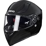 Nexo Integralhelm Motorradhelm Helm Motorrad Mopedhelm Sport II, herausnehmbare Polster, mehrfache Be-, Entlüftung, Windabweiser, klares Visier, Ratschenverschluss, Gewicht: 1.350 g, Schwarz, XL