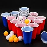 PIQIUQIU Beer Pong Becher, Bierpong Becher Set (50 Becher +5 Bälle) 473ml/16oz Wiederverwendbar Plastikbecher mehrwegbecher Partybecher