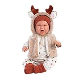 Llorens 1074018 Puppe Mimi, mit blauen Augen und weichem Körper, Babypuppe inkl. winterlichem Outfit, Schnuller, Schnullerkette und Flauschiger Weste mit süßen Rentier-Hörnchen, 42cm
