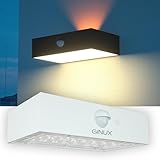 GINUX® Solarlampen für außen mit Bewegungsmelder - Kleine Dekorative Solar Wandleuchte aussen mit Superhellen LEDs und PIR-Sensor, Solar LED Strahler für Wand und Garten (Ziegel 30W Weiss)