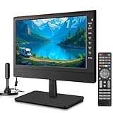 ZOSHING 12 Zoll kleiner 1080p-Bildschirm Fernseher mit Freeview-Empfang und Antenne, zwei Power AC/DC-12 V, HDMI-USB-VGA-Eingänge für Wohnmobil/Monitore/Küche