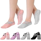 Utensilsto 4 Paar Stoppersocken Yoga Socken Damen Antirutsch Pilates Socken Rutschfestesocken Anti-Rutsch Griffe Riemen für Pilates Barre Ballett Tanz Trampolin