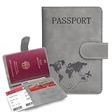 TAKUZA Reisepasshülle, Passport Hülle mit RFID-Blocker, Kunstleder Schutzhülle Passport Cover, Reisepass Hülle für Damen/Herren, für Reisepass, Bordkarte, SIM-Karte, Ausweis, Kreditkarte (Grau)